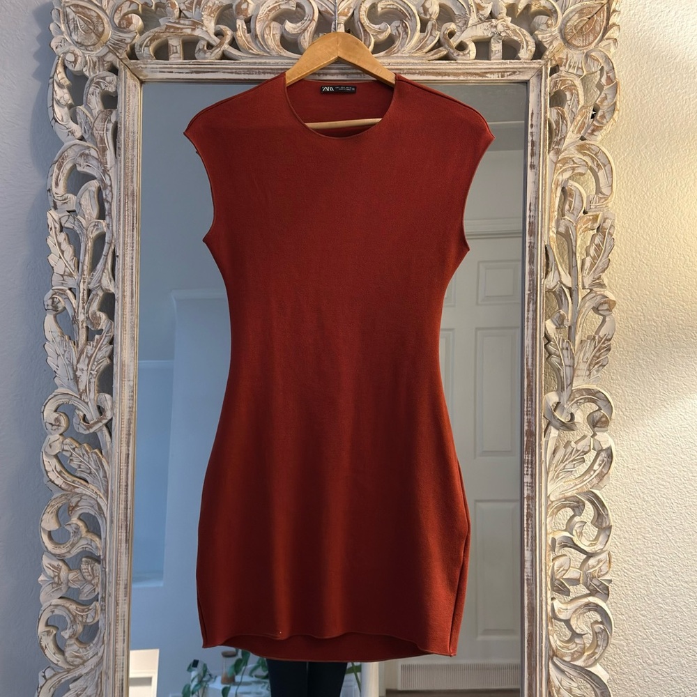 Zara Russet Fitted mini Knit Dress